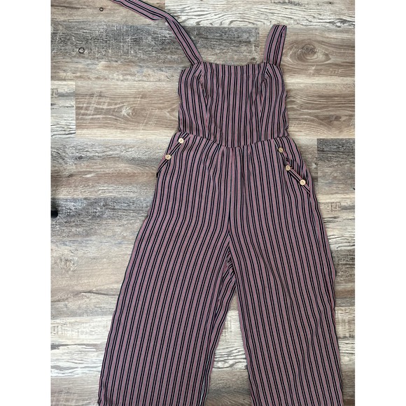 Xhilaration Striped Wide Leg Jumpsuit Pink Navy White Button Detail Size Medium - Picture 2 of 4
